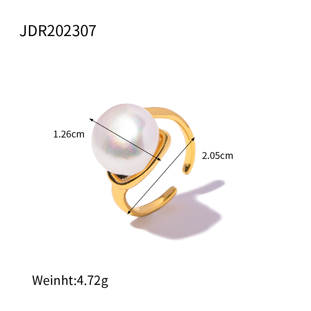 French Style Round Copper Inlay Pearl Open Ring 1 Piece