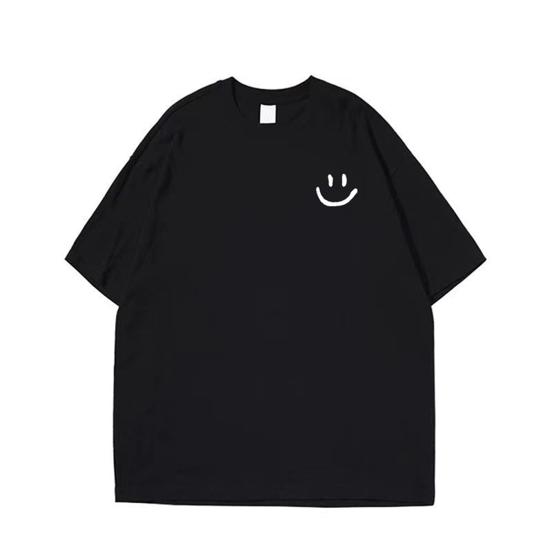 Short-Sleeved T-Shirt for Women, Half-Sleeved, 2026 Spring/Summer New Style, Regular Shoulder, Niche Loose Fit, Pure Cotton, Smiley Face Design, Couple's Outfit