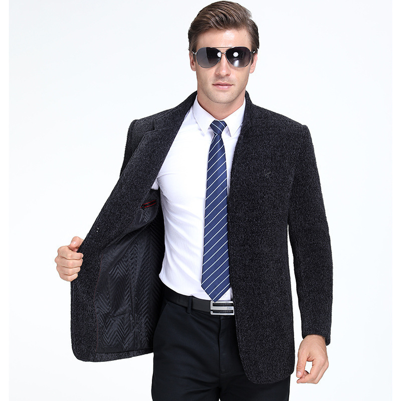 Fashion Wool Jacket Men's Winter New Middle-Aged Men's Thick Woolen Stand Collar Coat Clearance
