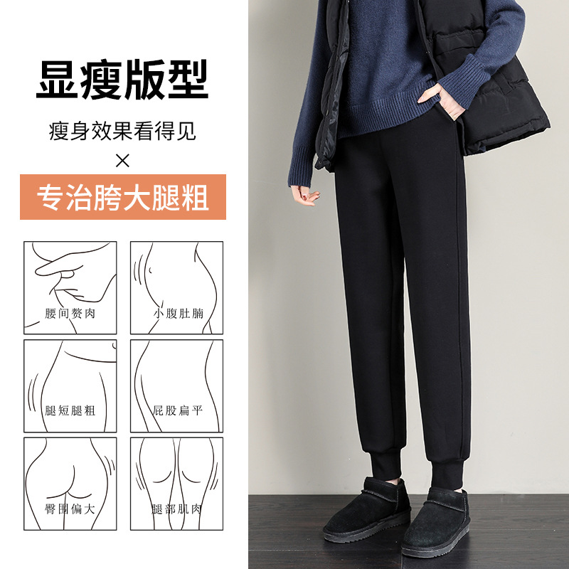 Fleece-Lined Thickened Women's Jogger Pants, Loose Fit, Cuffed Ankles, 2025 New Autumn and Winter Casual Pants, Faux Sherpa Cotton Sweatpants