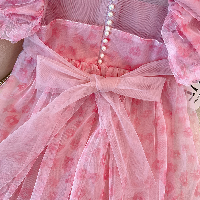 女の子半袖ワンピース夏服新型超アンドロメダ赤ちゃんプリンセススカート蓬蓬蓬紗丸襟蝶結びスカート|undefined