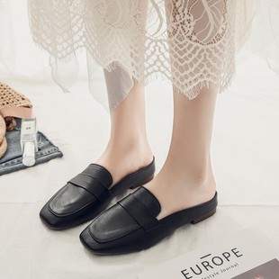 Baotou Half Slippers for Women to Wear Outside Summer New Korean Style Square Toe Slip-On Lazy Mule Slippers Women's Sandals