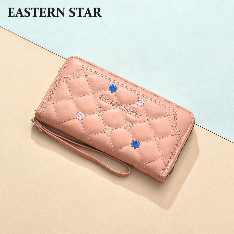 Cartera larga con cremallera, estilo coreano, con detalles en contraste