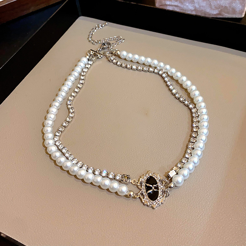 Cuentas de arroz de dopamina perla collar de cuentas cilíndricas temperamento de moda nicho Cadena de clavícula personalidad collar de todo fósforo para las mujeres