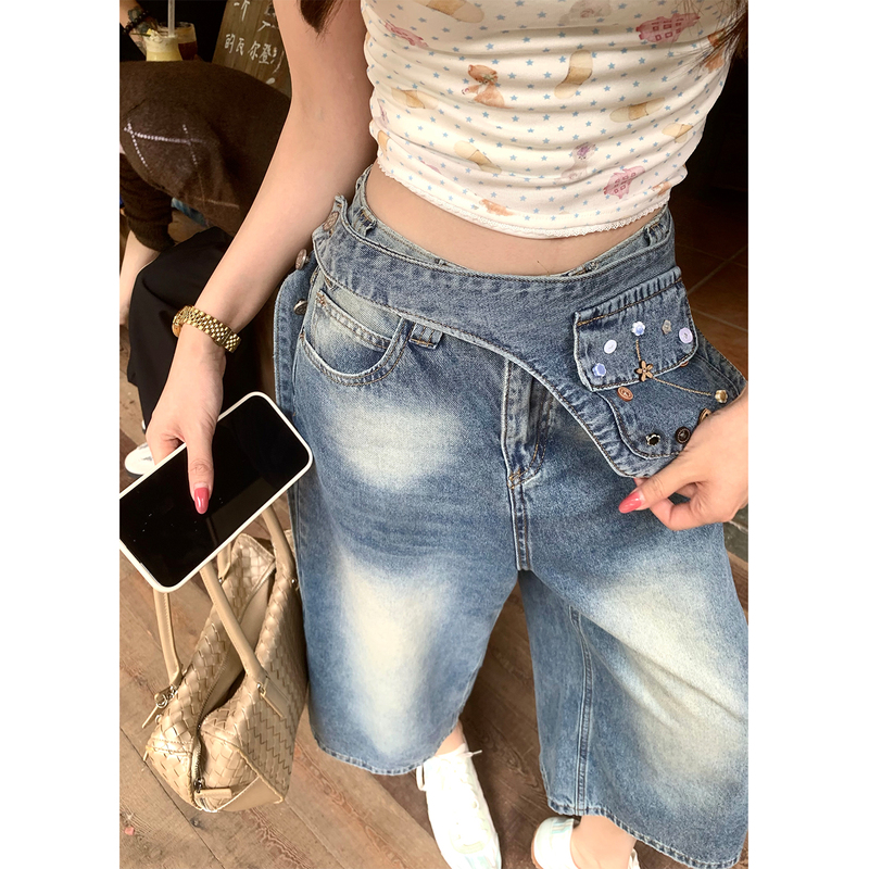 Korean Style 2026 High-Waisted Denim Capri Pants for Women, Slimming Wide-Leg Pants, Fashionable Versatile Straight-Leg Casual Pants Korean Style 2026 High-Waisted Denim Capri Pants for Women, Slimming Wide-Leg Pants, Fashionable Versatile Straight-Leg Casual Pants
