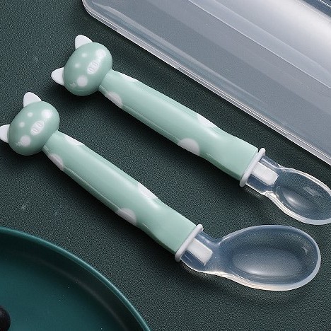 Inglés tarjeta de caricatura infantil cerdo cuchara recta cuchara de silicona cabeza suave cuchara de cabeza cuchara de montaje