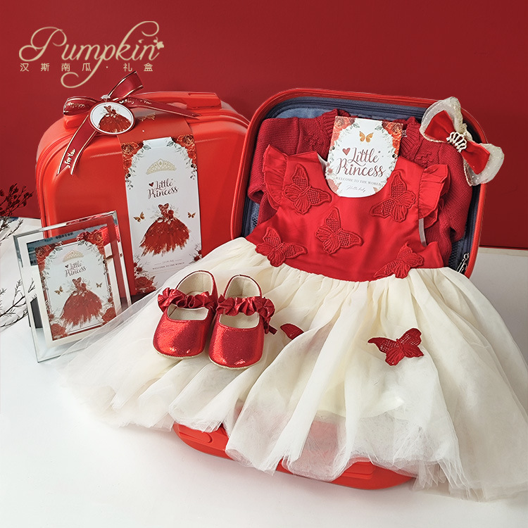 Baby Gift Box Red Dress Skirt suit Newborn Gift Hundred Days Baby Girl First Year Birthday Banquet