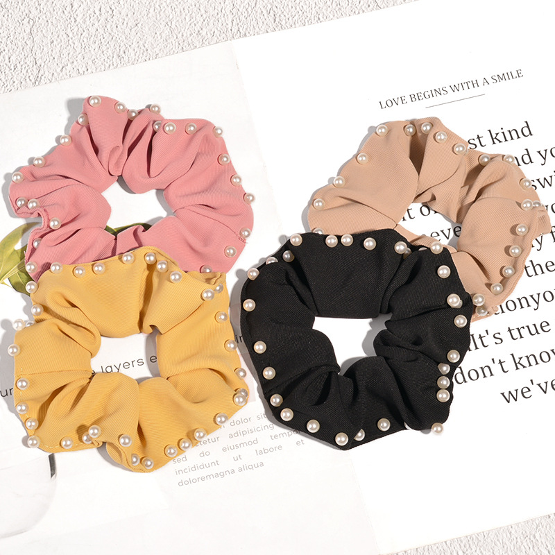 12g Weight Headwear Classification Festival Occasion Geometric Pattern Women'S Gender Coffee, Pink, Red, Yellow, Black Color Korean Fashion Solid Color Pearl Hair Scrunchies 无