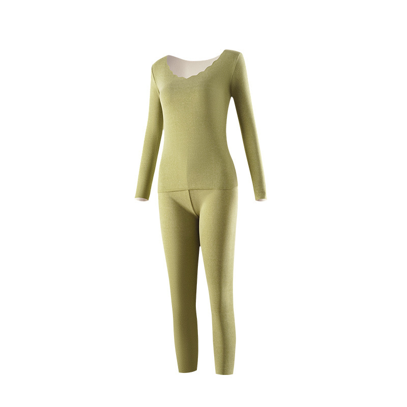 Ropa interior térmica sin costuras de terciopelo de doble cara traje de mujer ropa de otoño ajustada pantalones largos engrosados autocalentamiento de manga larga superior de invierno