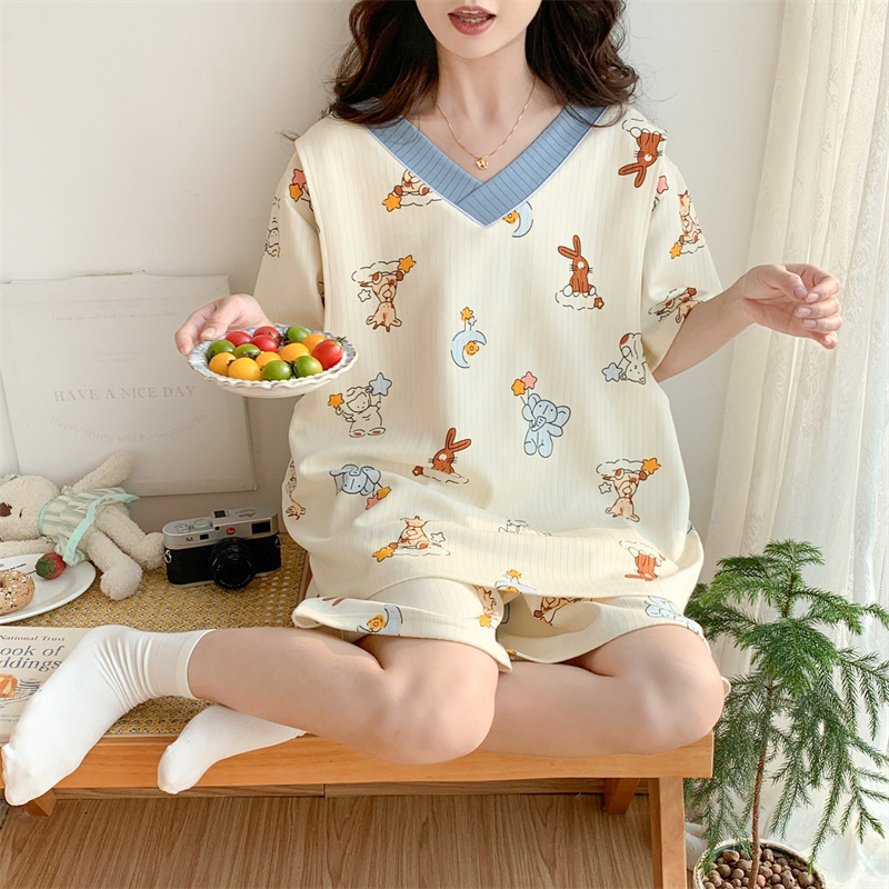 300斤大码短袖哺乳睡衣夏季薄款月子服孕妇夏天吸汗透气宽松套装