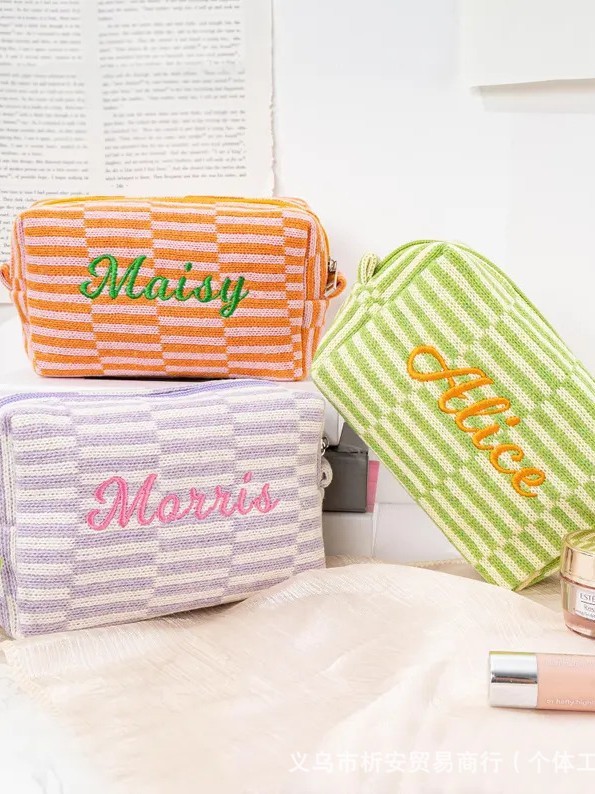 Etsy個性化刺繍メリヤス化粧バッグストライプ棋盤格収納袋ペン袋携帯色合わせ収納バッグ|undefined