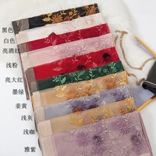 新款真丝刺绣桑蚕丝围巾女薄款晚礼服用披肩丝巾纱巾批发森系绣花