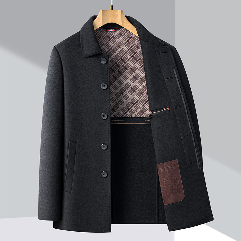 가을과 겨울 새로운 양모 코트 남자 옷깃 양면 트위드 버튼 캐시미어 중장 비즈니스 캐주얼 코트