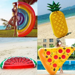 Water Inflatable Semicircle Watermelon Pineapple Rainbow Pizza Cactus Floating Bed Swimming Ring Floating Air Cushion Toy