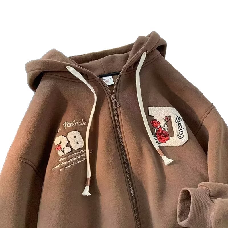 Felpa con cappuccio e cerniera retrò – Felpa unisex oversize con grafica anime (beige/marrone/nero, S-3XL)_voghion.com
