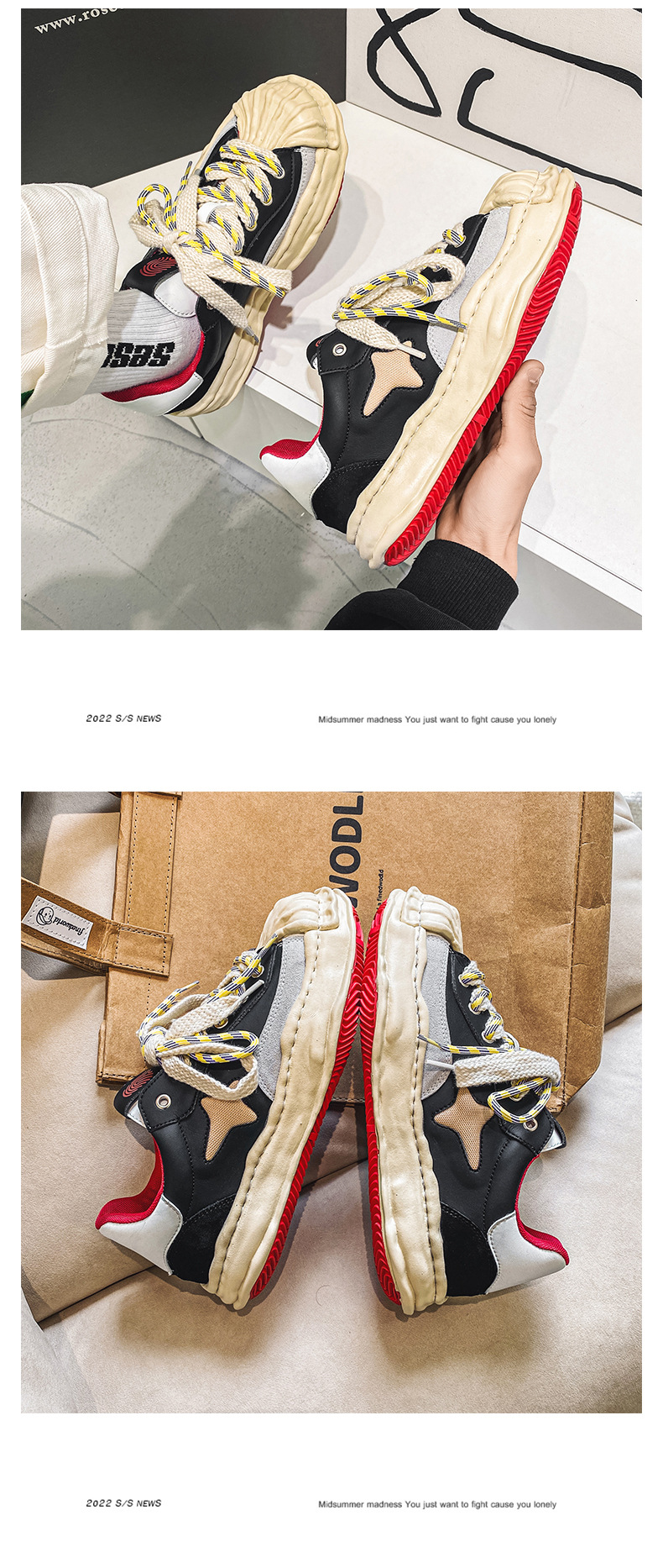 Neues Nischendesign: Sanyuan Kangyu Shell Head Dissolved Koreanische Sport- und Freizeit-Schnürschuhe mit dicker Sohle für Herren_voghion.com