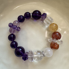 天然乌拉圭巴西紫水晶10mm胶花白幽灵黄阿塞手串多宝男女款时尚