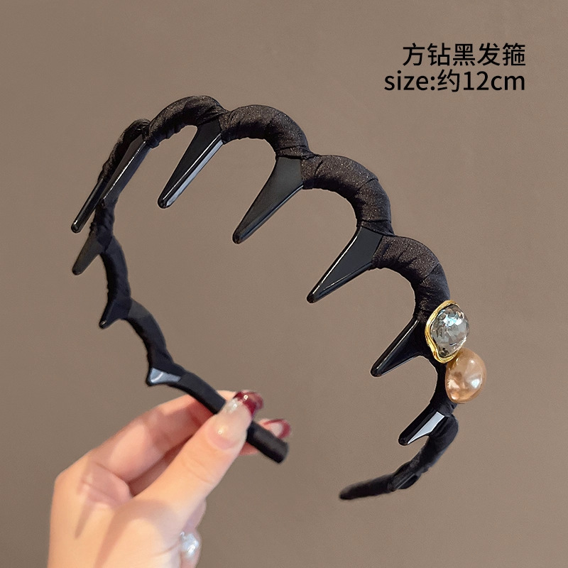 珍珠水钻高颅顶波浪发箍带齿防滑洗脸发卡头饰女2025新款齿梳头箍|undefined