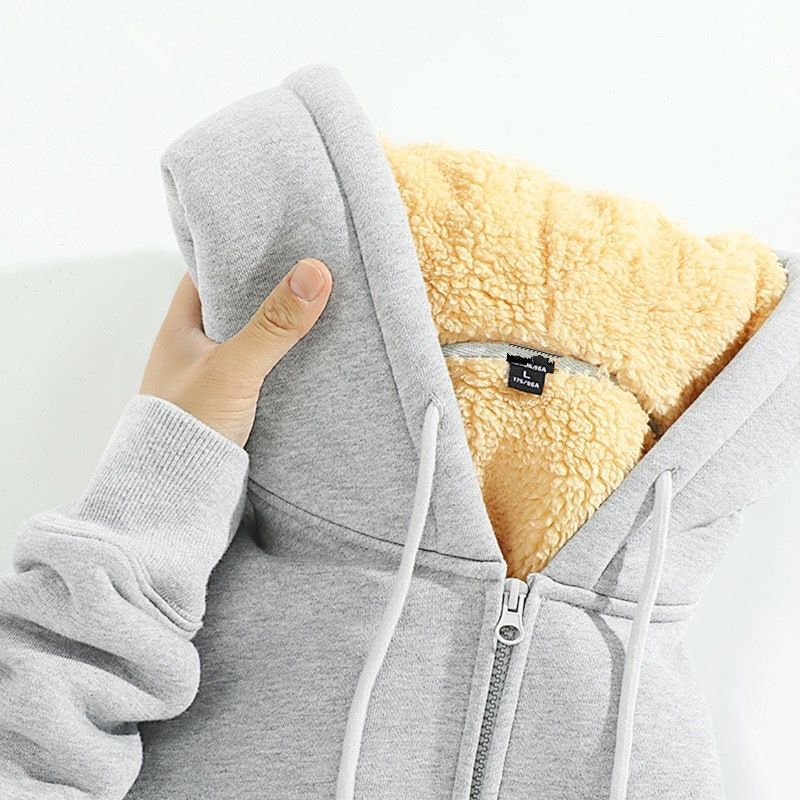 Grey Sweater Jacket Men's fleece-lined Thickened Lamb Velvet 2023 Winter New Warm Hooded Zipper Cardigan 12