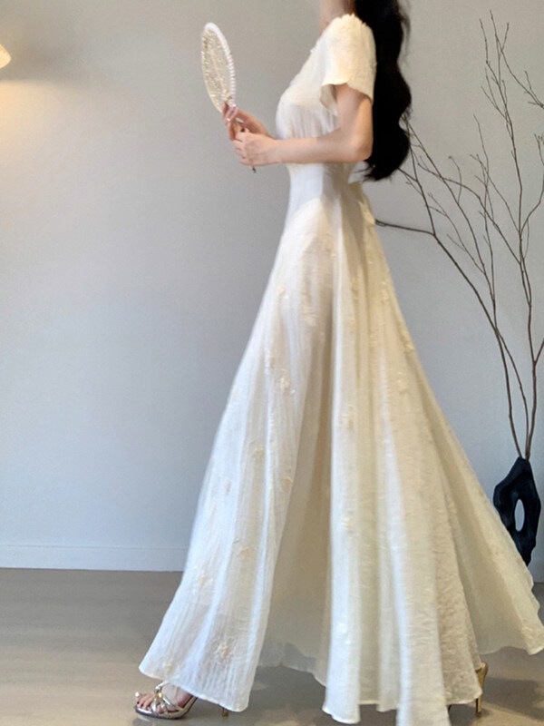 Long White Dress, Extra-Long Version That Reaches the Ankles, High-End Style, Extended Version for Women