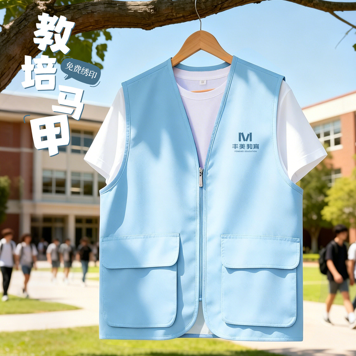 Educational Training Vest with Logo Printed on It, Zippered Vest for After-School Classes, Tutoring Classes, Study Tours, Enrollment Groups, and Workwear Vest Educational Training Vest with Logo Printed on It, Zippered Vest for After-School Classes, Tutoring Classes, Study Tours, Enrollment Groups, and Workwear Vest