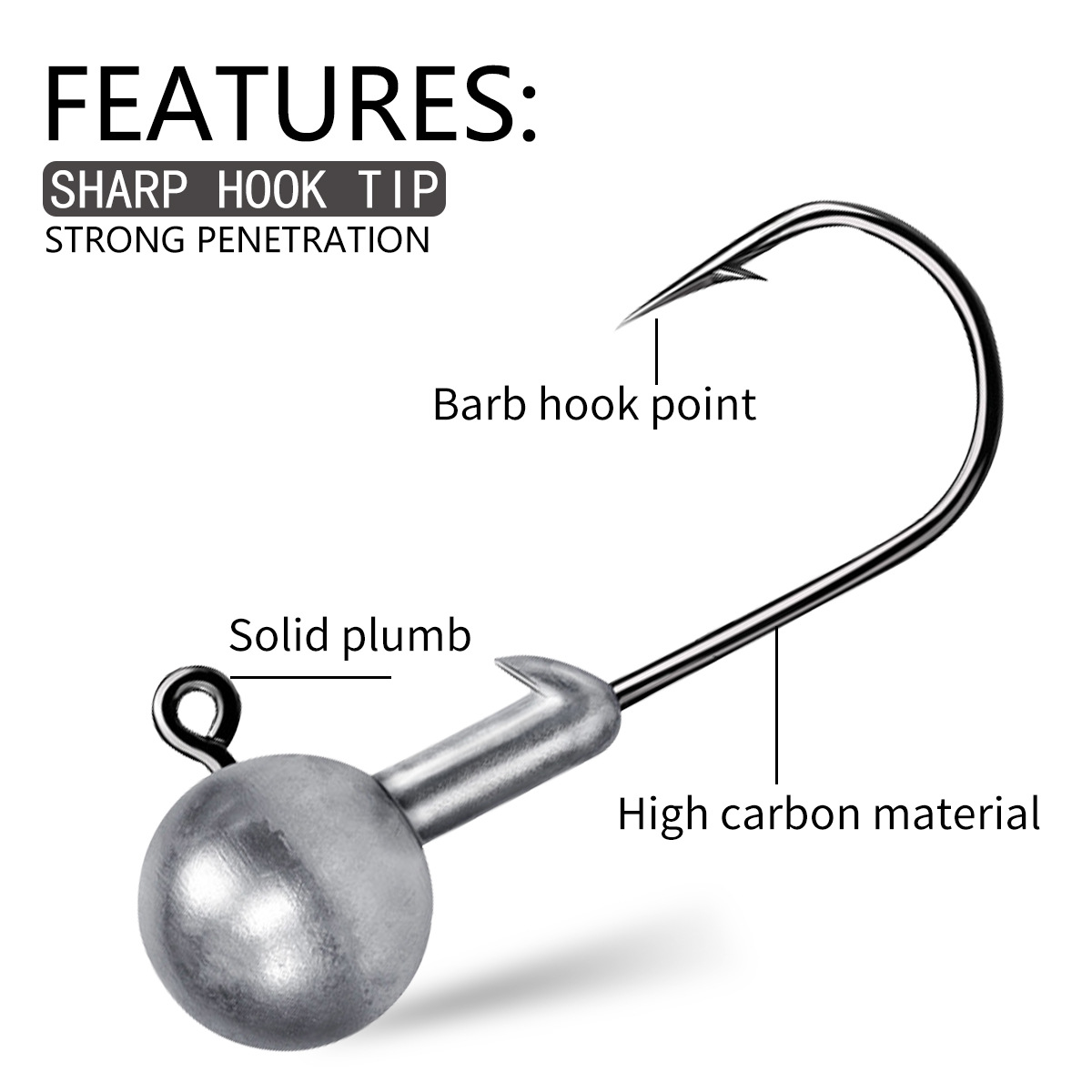 Olověné háčky na ryby vyztužené háčky s protihrotem 10 kusů_voghion.com