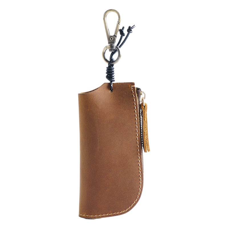 Crazy Horse Leather Casual Zipper Key Bag Men's Waist Hanging Real First Layer Cowhide Coin Purse Car Multifunctional Keychain