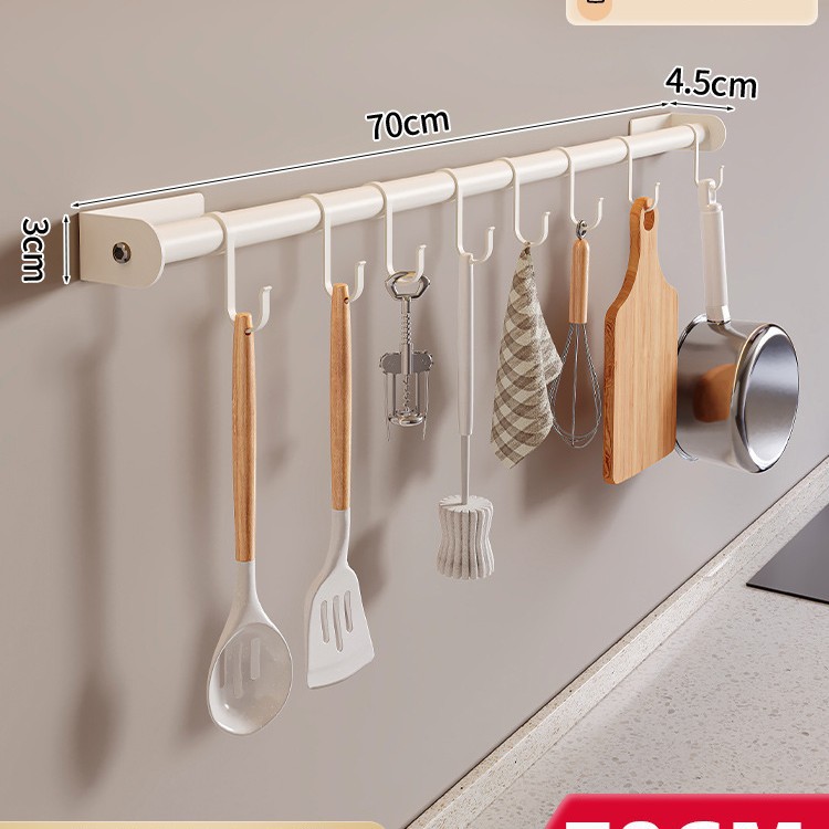 Marco de gancho de cocina blanco, poste de gancho sin perforación, soporte de cuchara de espátula de pared de cocina, estante de almacenamiento de gancho de fila