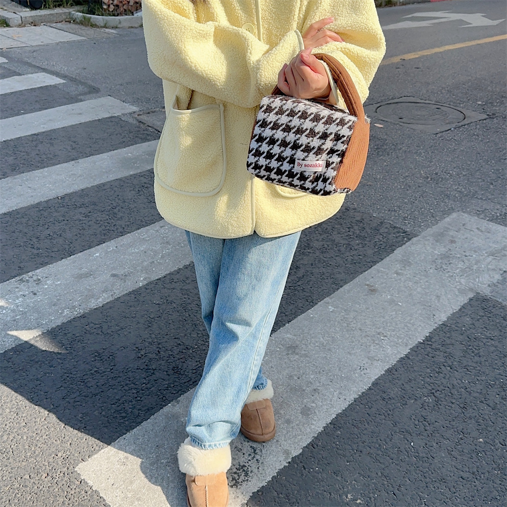 31194 Autumn and Winter new thousand-bird check woolen handbag, new hand-held bag, portable shopping hand-held bag undefined
