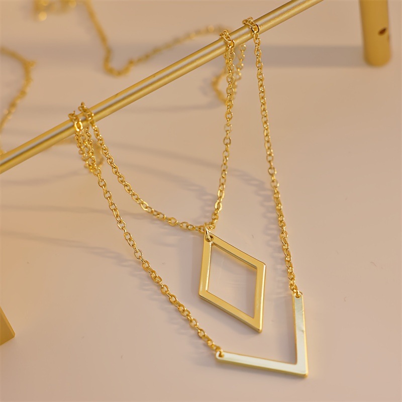 Cross-Border Stainless Steel 14K Gold Plated Fashionable Simple Geometric Pendant Women's Necklace Sweater Chain_voghion.com