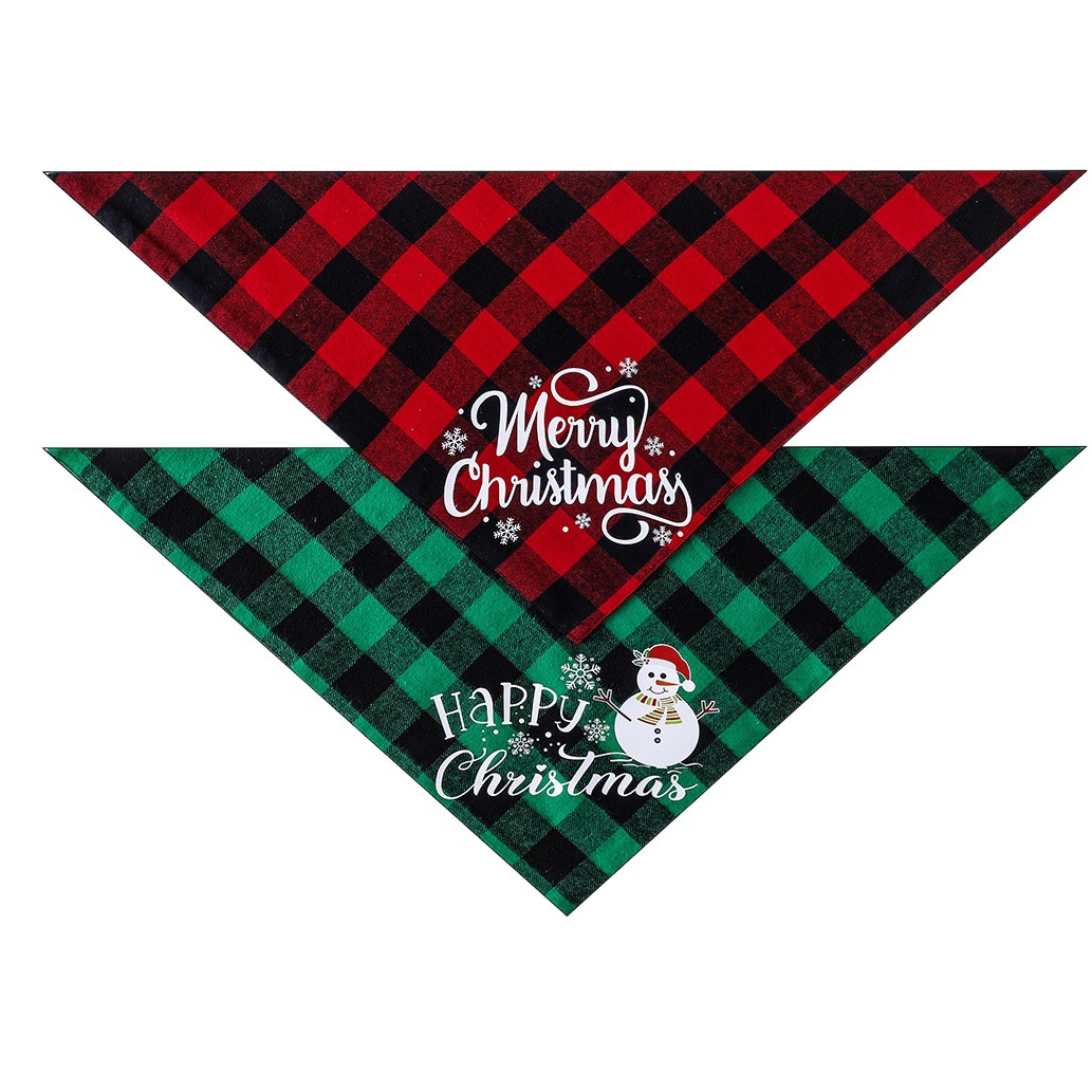 Nueva tela escocesa de algodón transfronterizo perro mascota bufanda triángulo toalla perro impreso saliva toalla Navidad dibujos animados al por mayor