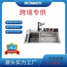 304不锈钢拉丝水槽工艺手工水槽超声波双槽厨房家用洗菜盆自动