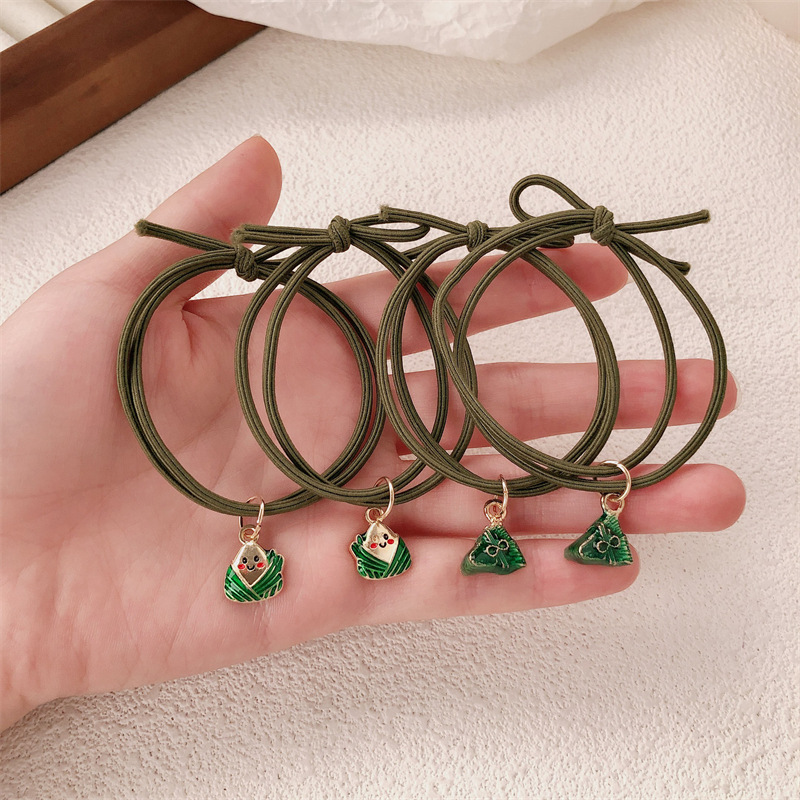 Festival del Boat del Barco del Dragón Zongzi Círculo de Cabello Estilo Nacional Zongzi Chica atada correa de cabello cuerdas de cabello triangulares Zongzi adornos para el cabello