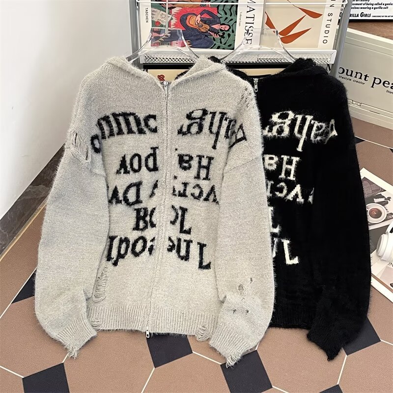 Demi-season retro design cardigan with zipper