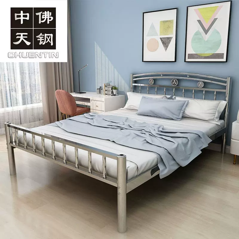 加厚304不锈钢床1.8m公寓床出租屋儿童床铁艺床板式双人床床架