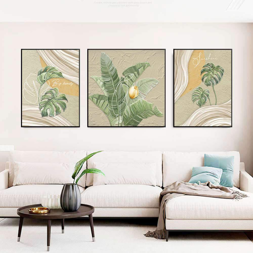 Sala de estar pintura decorativa sofá pared fondo pintura colgante cuero estrella diamante tríptico pintura de estilo crema fresca pequeña