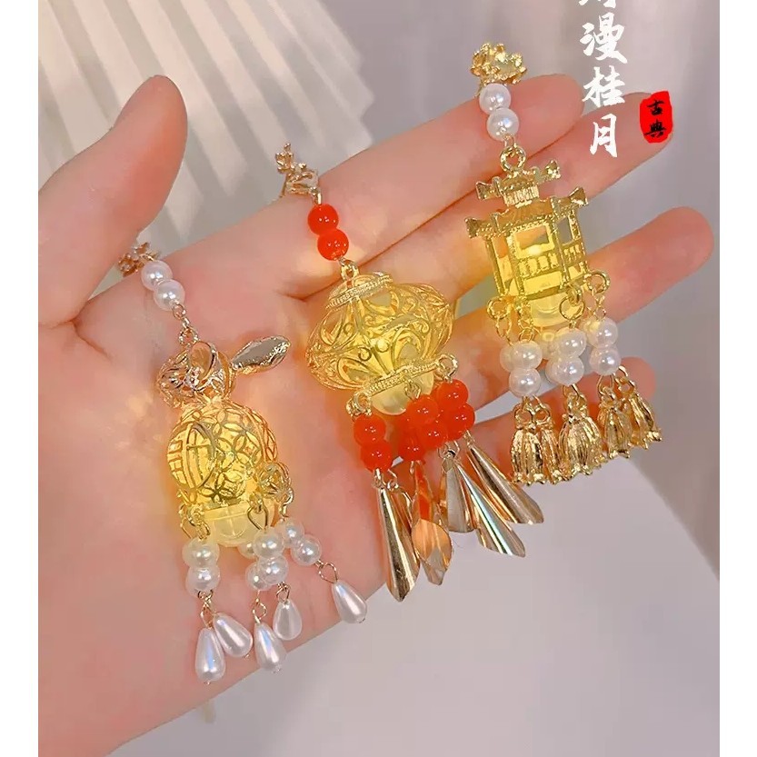 铁合金发饰 古风流苏发簪发光灯笼簪金属复古风宫廷仙气头饰日常