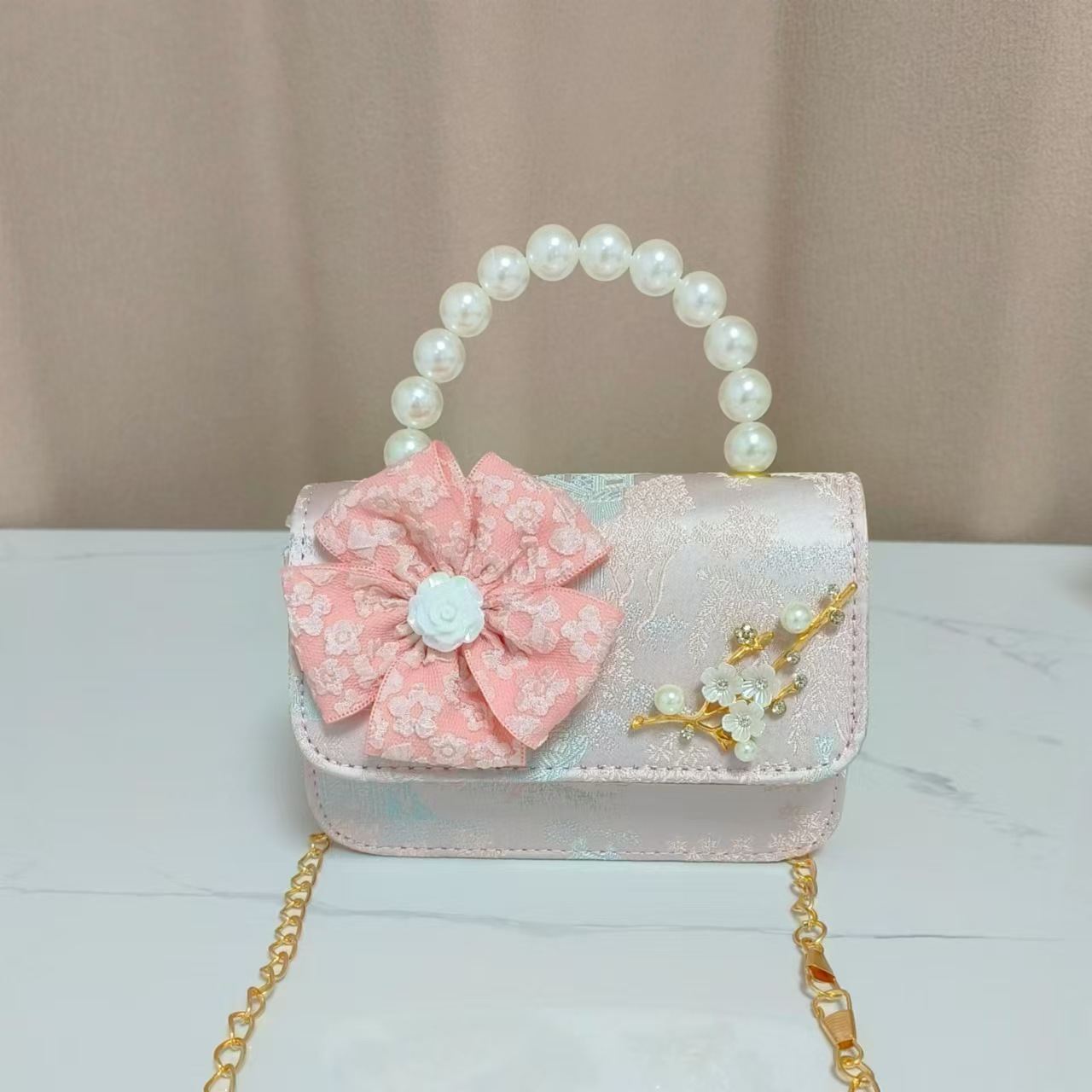 Bolsos infantiles de alto nivel, exquisitos antiguos, bolsos de cambio de niña, bolsos de mano de perlas de princesa, bolsos de almacenamiento