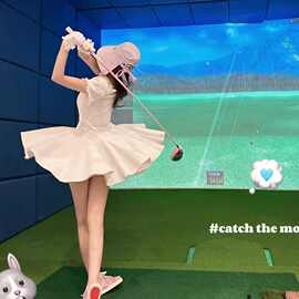高尔夫网球荷叶边少女风原创连衣裙