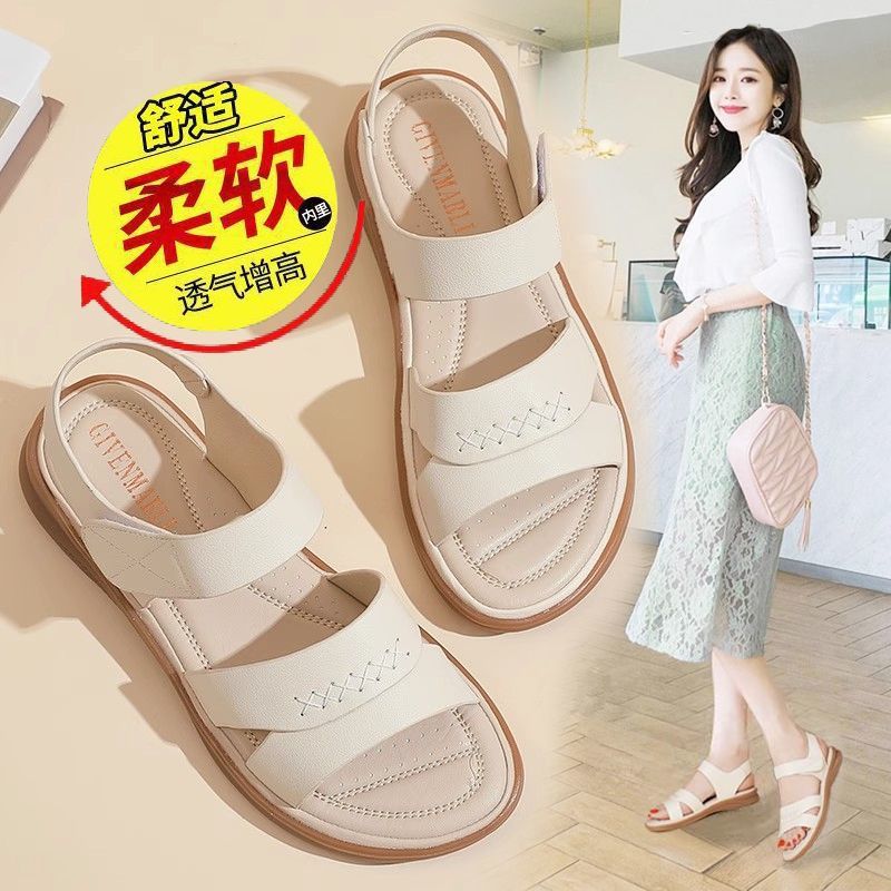 Sandalias planas para mujeres 2024 verano nuevo estilo de moda versátil suave confortable sandalias de madre con falda