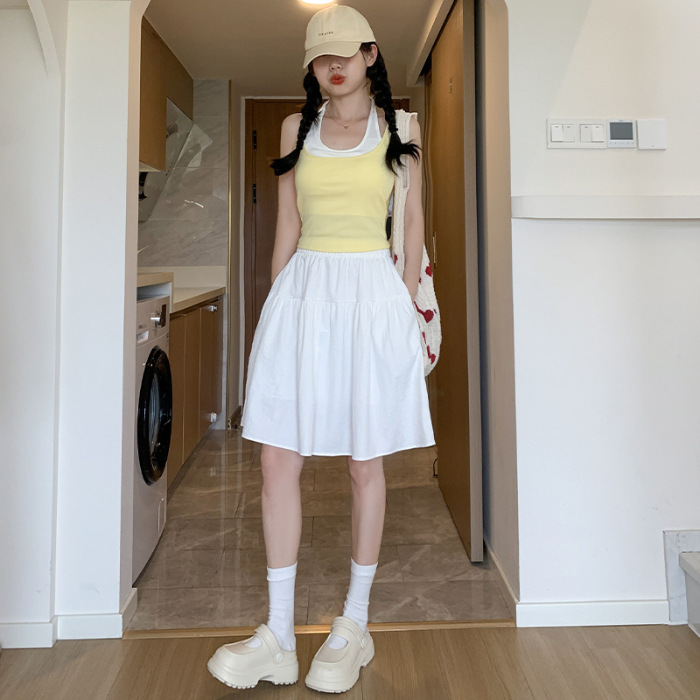 ネイビーブルー日本製スカート女性用2025春夏新作韓国風ハイウエストAラインスリムルーズミディスカートアンブレラスカート|undefined