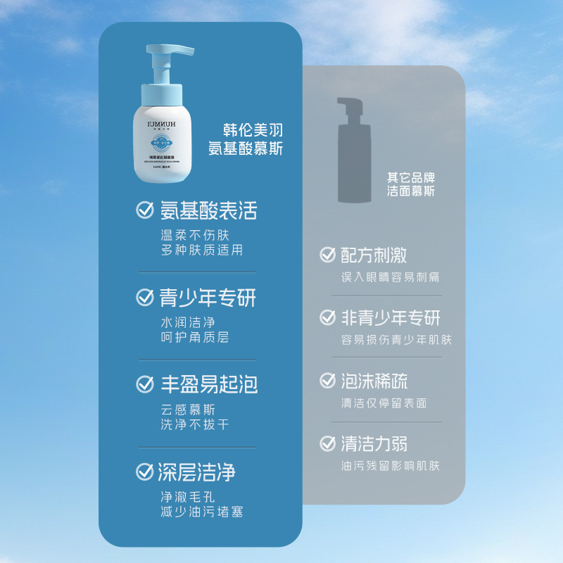 韩伦美羽青少年氨基酸洁面慕斯温和清洁毛孔洗面奶学生控油洁面乳|undefined