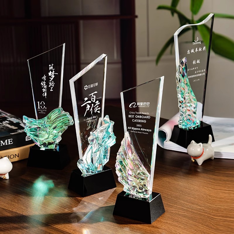 创意炫彩水晶奖杯纪念品新款年度优秀员工公司颁奖比赛冠亚季军奖