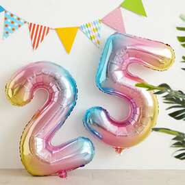32寸渐变色数字气球铝膜儿童男女孩生日派对装饰场景布置拍照道具