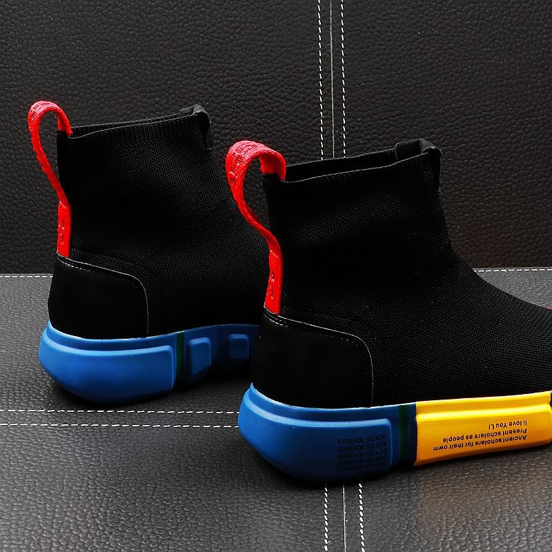 Sommer Neue Männer High Top Schuhe Set Füße Stricken Socken Hip Hop Trend Koreanische Version Der Jugend Kurze Stiefel erhöhen_voghion.com