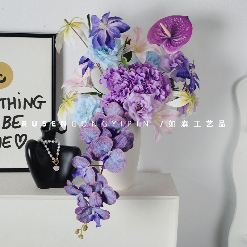 Diseñador con lujo ligero Monet estilo Phalaenopsis combinación de flores artificiales ramo falso boda decoración del hogar sentido de alta gama