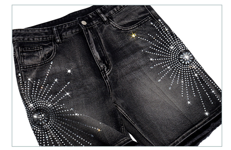Men's Rhinestone Embroidered Denim Shorts Heavy Duty Star Design Streetwear Casual American Style_viptrois.com