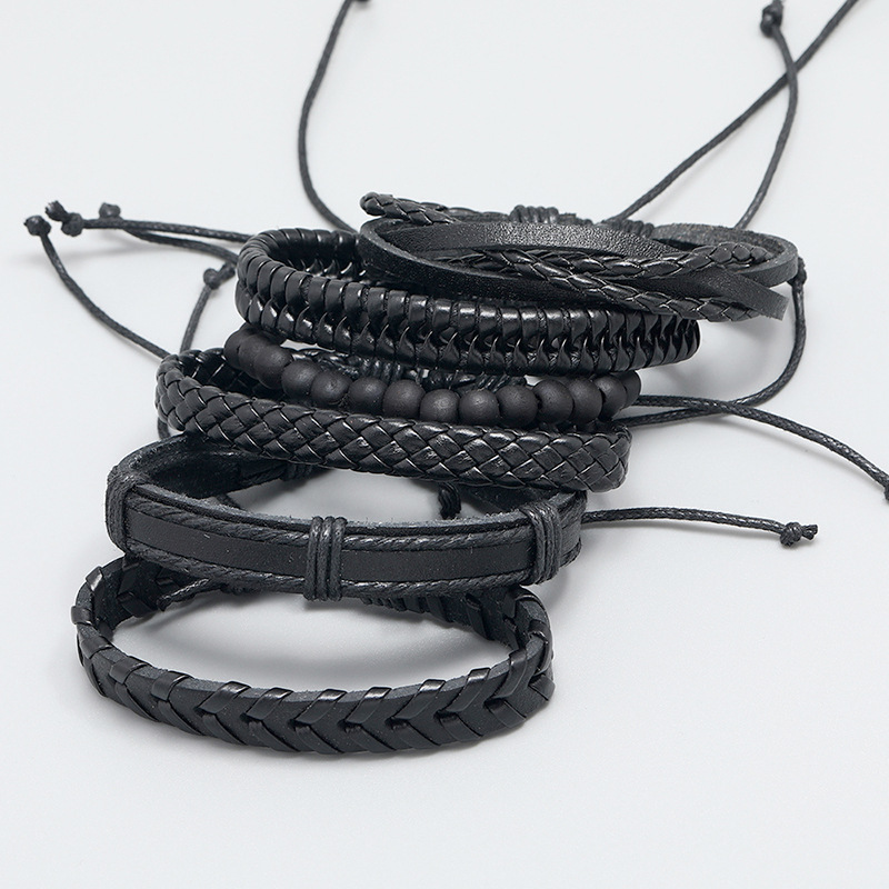retro black woven menu0027s leather bracelet simple diy combination set bracelet