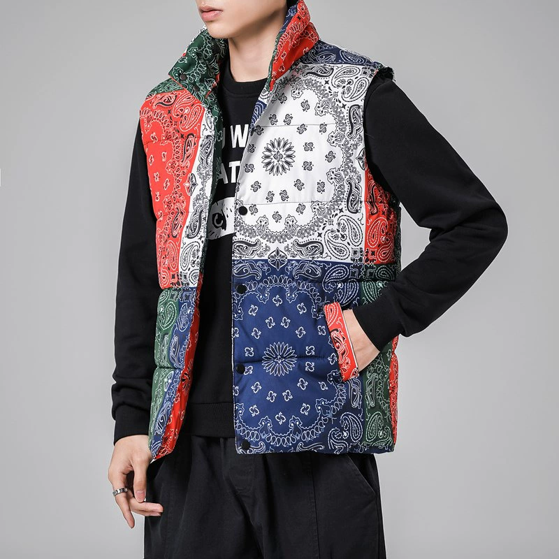 2021 National Tide Западное побережье Жилет с цветком кешью Мужской воротник-стойка Пары без шляпы Свободный популярный хлопковый жилет