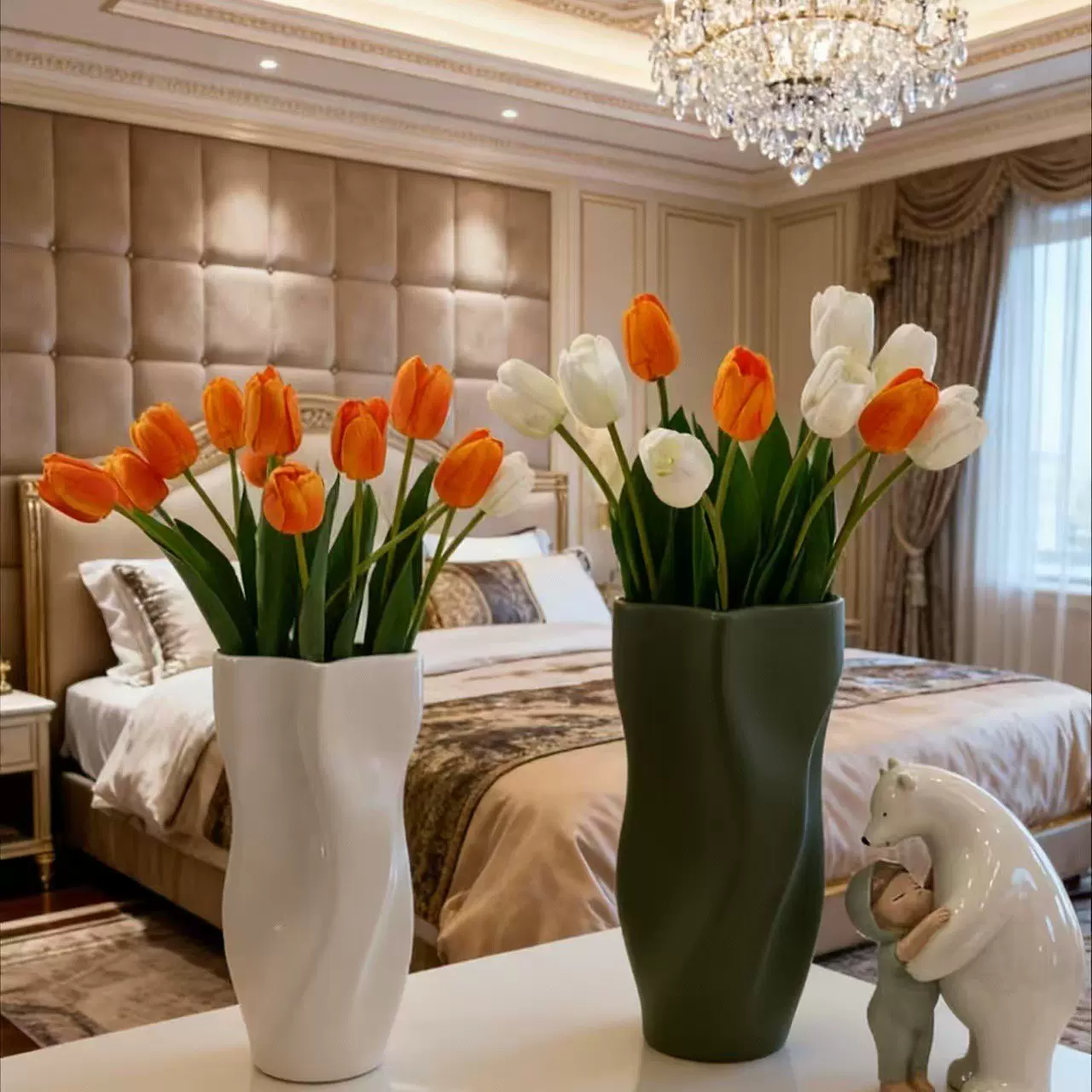 北欧水波纹莫兰迪搪胶花瓶插花摆件客厅餐桌面家居装饰品艺术收纳